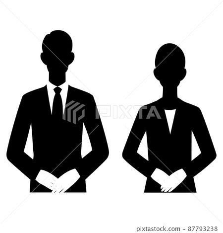 男人和女人戴著白手套和西裝的剪影插圖 87793238