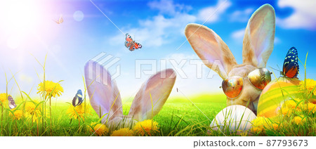 Funny Easter bunny. Happy Easter holiday concept. Funny Easter bunny. Happy Easter holiday concept. 87793673