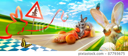Funny Easter bunny. Happy Easter holiday concept. Funny Easter bunny. Happy Easter holiday concept. 87793675