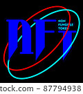 abstract lettering of the logo of a non-fungible token with rings on a dark background 87794938