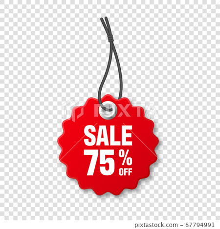 Realistic red price tag. Special offer or shopping discount label. Retail paper sticker. Promotional 87794991