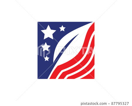 Leaf and star with red and blue color on a square logo 87795327