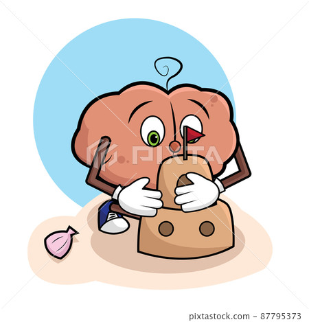 Isolated brain cartoon character building a sand castle Vector Isolated brain cartoon character building a sand castle Vector 87795373