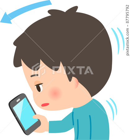 Straight neck man using a smartphone Straight neck man using a smartphone 87795792