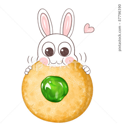 Illustration of a die-cut cookie with a green drain cherry Illustration of a die-cut cookie with a green drain cherry 87796390