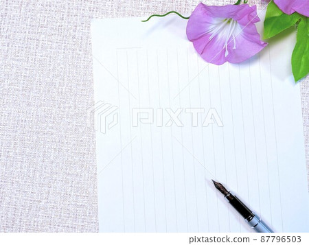 Letter, summer greeting, stationery and fountain pen, morning glory Letter, summer greeting, stationery and fountain pen, morning glory 87796503