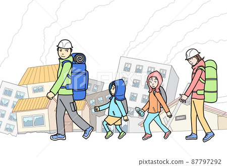 Family evacuating due to a disaster 87797292