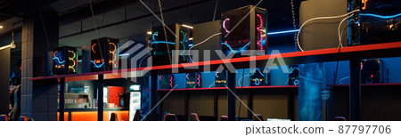 View on gaming equipment in interior of cyber club 87797706