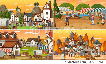 Set of different scene medieval 87798761