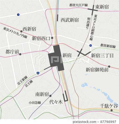 Shinjuku station radius 1km Map_with letters 87798997