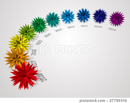 以 10 種顏色代表流行病和衝突的 10 年日曆信息圖表 以 10 種顏色代表流行病和衝突的 10 年日曆信息圖表 87799356