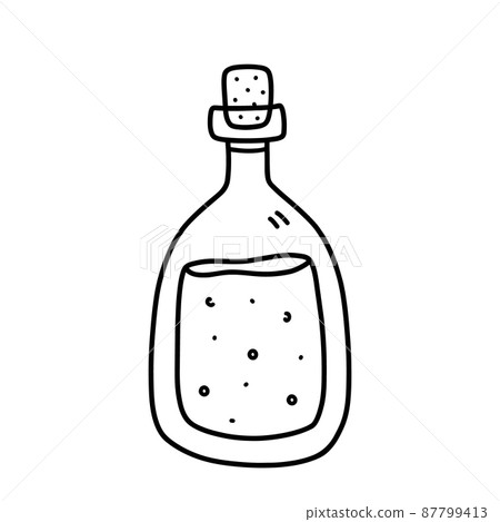 Glass bottle with magic potion isolated on white background Glass bottle with magic potion isolated on white background 87799413