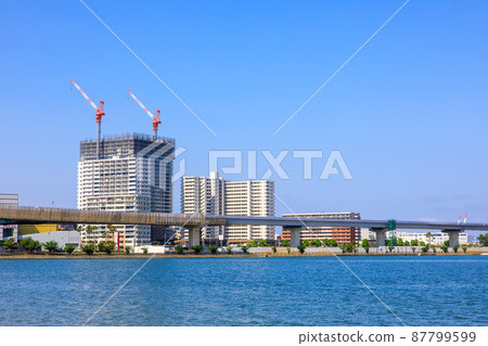 Scenery of the Mishima water area (Island City from the Kashii coast promenade) [Higashi-ku, Fukuoka City] 87799599