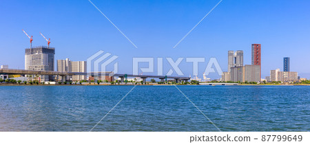 Landscape of Mishima water area (Island City from Kashii coast promenade) Panorama [Higashi-ku, Fukuoka City] 87799649