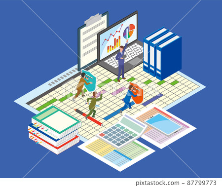Office worker fighting with work schedule 87799773