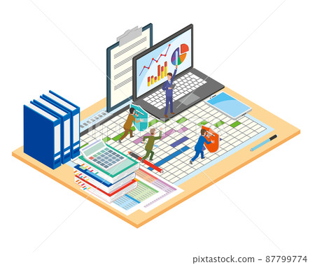 Office worker fighting with work schedule 87799774