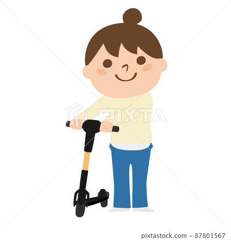 Illustration of a woman pushing an electric kickboard. Illustration of a woman pushing an electric kickboard. 87801567