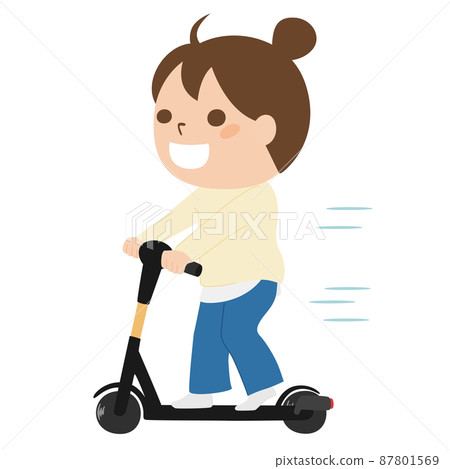 Illustration of a woman running on an electric kickboard. Illustration of a woman running on an electric kickboard. 87801569