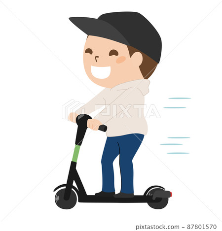 Illustration of a man running on an electric kickboard. Illustration of a man running on an electric kickboard. 87801570
