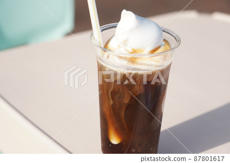 A delicious iced coffee float that you want to drink outside on a summer day 87801617