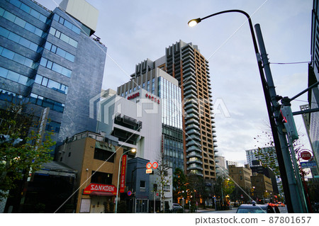 Hakusan-dori in Jimbocho, Chiyoda-ku, Tokyo at dusk 87801657