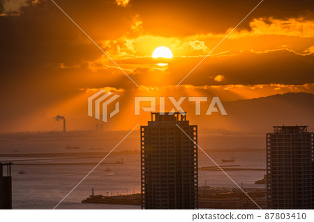《Hyogo Prefecture》 Kobe cityscape, the dawn of Suwayama Park 87803410