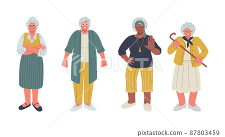 Group of angry,frustrated and aggresive senior woman in full body Group of angry,frustrated and aggresive senior woman in full body 87803459
