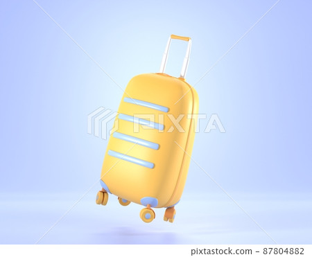 Yellow plastic suitcase with wheels, angle view. Flying luggage bag for summer journey or vacation trip on blue sky background. Baggage for flight and sea beach holiday, 3d render. Travel banner Yellow plastic suitcase with wheels, angle view. Flying luggage bag for summer journey or vacation trip on blue sky background. Baggage for flight and sea beach holiday, 3d render. Travel banner 87804882