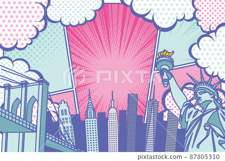 流行藝術風格紐約城市景觀背景圖 87805310