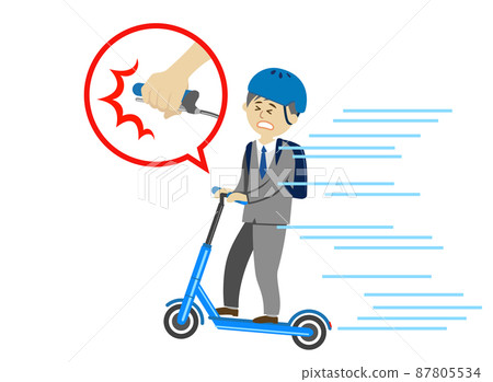一名上班族登上電動踢腳板且剎車不起作用的插圖圖像 87805534
