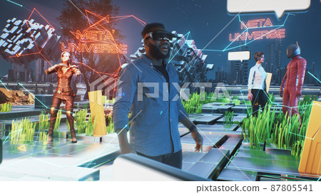 Black man exploring meta universe Black man exploring meta universe 87805541