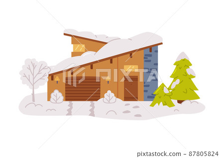Winter House and Country Cottage with Roof... - Stock Illustration ...