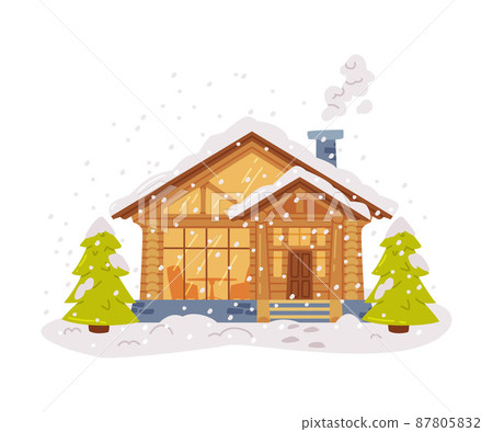 Winter House and Country Cottage with Roof... - Stock Illustration ...
