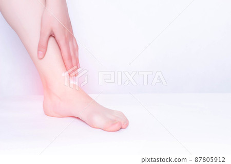 Girl smears medical ointment ankle on a white background, treatment of synovitis and bursitis, inflammation, copy space, osteoarthritis Girl smears medical ointment ankle on a white background, treatment of synovitis and bursitis, inflammation, copy space, osteoarthritis 87805912