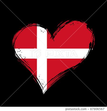 Danish flag heart-shaped grunge background. Vector illustration. Danish flag heart-shaped grunge background. Vector illustration. 87806567