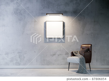 mock up poster frame in living room with loft wall and chair, interior design mock up poster frame in living room with loft wall and chair, interior design 87806854