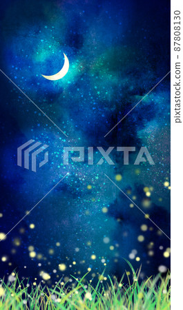 螢火蟲閃耀在月夜背景素材 87808130