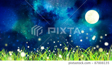 螢火蟲閃耀在月夜背景素材 87808135