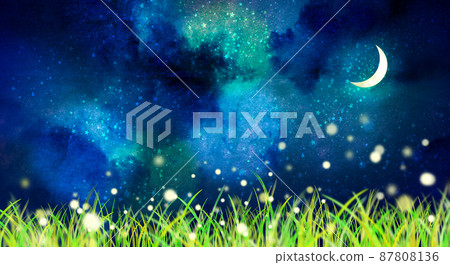 Firefly shining in the moonlit night background material 87808136