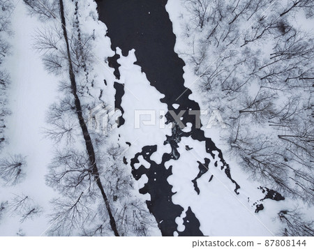 Hokkaido snow scene in winter and mountain stream Hokkaido snow scene in winter and mountain stream 87808144