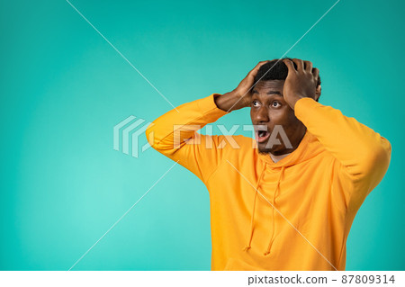 Young black anxious man worried nervous fail problem over mint background 87809314