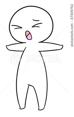 A character with a troubled expression with both hands open A character with a troubled expression with both hands open 87809762