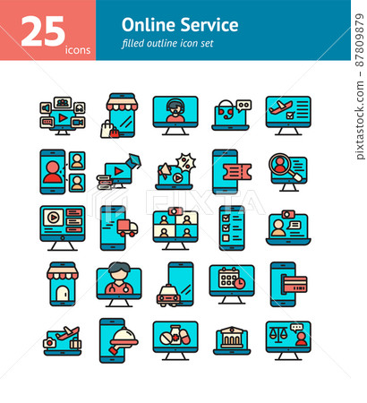 Online Service filled outline icon set. Vector and Illustration. 87809879