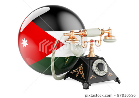 Phone with Jordanian flag. Communication services in Jordan, concept. 3D rendering Phone with Jordanian flag. Communication services in Jordan, concept. 3D rendering 87810556