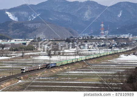 Tokaido Main Line Maibara down train bird's-eye view shooting spot block train seen from Mt. Iwawaki 87810989