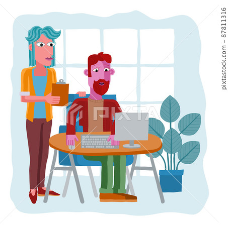 People Working Business Illustration Office Scene People Working Business Illustration Office Scene 87811316