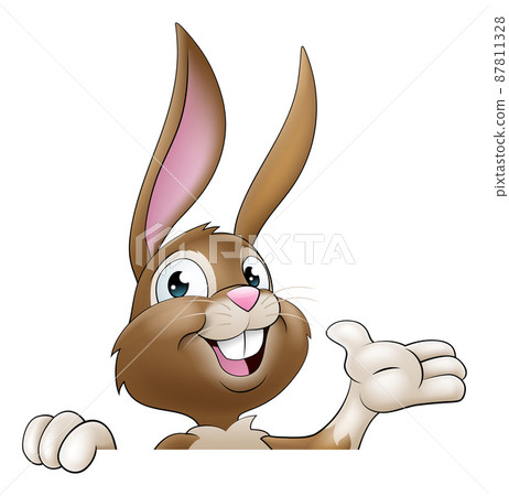 Easter Bunny Rabbit Cartoon Character Peeking Sign 87811328