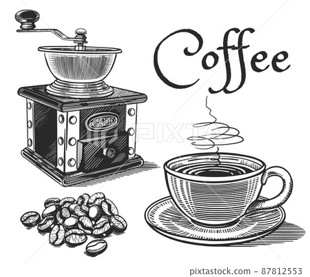 Set coffee retro vector sketch hand drawn Set coffee retro vector sketch hand drawn 87812553