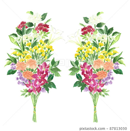 佛花套裝 一對花束 手繪水彩】白色背景 透明背景 可複制空間 87813030