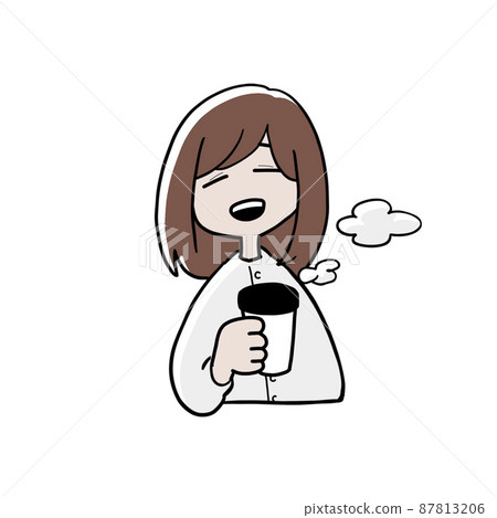A woman drinking coffee and taking a rest (rough office style) A woman drinking coffee and taking a rest (rough office style) 87813206
